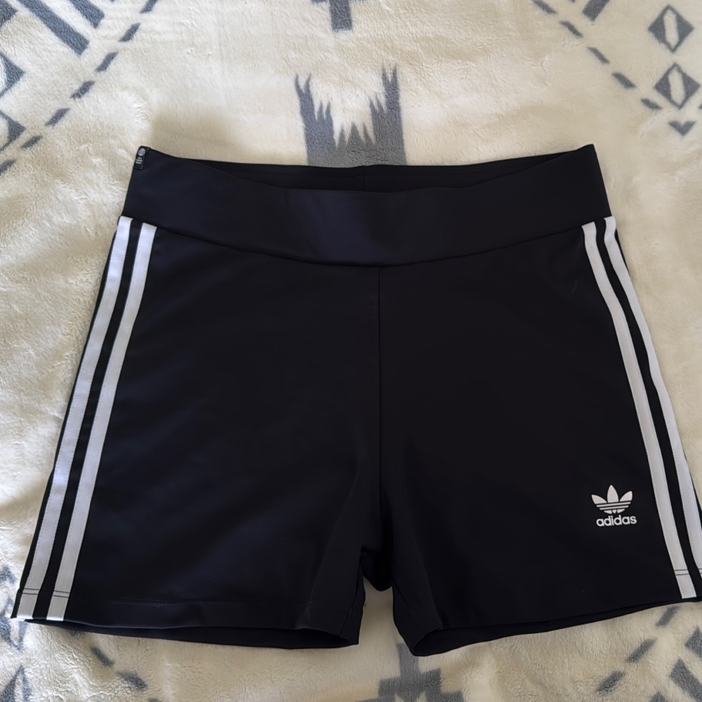 Adidas Black Shorts with White Stripes